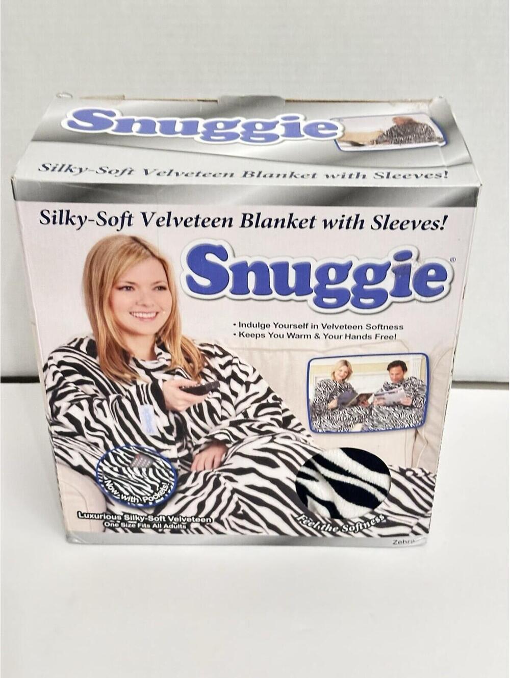 Snuggie Zebra Blanket With Sleeves As Seen On TV Adult Warm Fleece Blanket Boxed